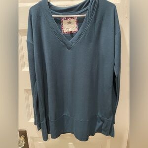 Anthropologie Cupio Blue V-Neck Tunic, Size Large